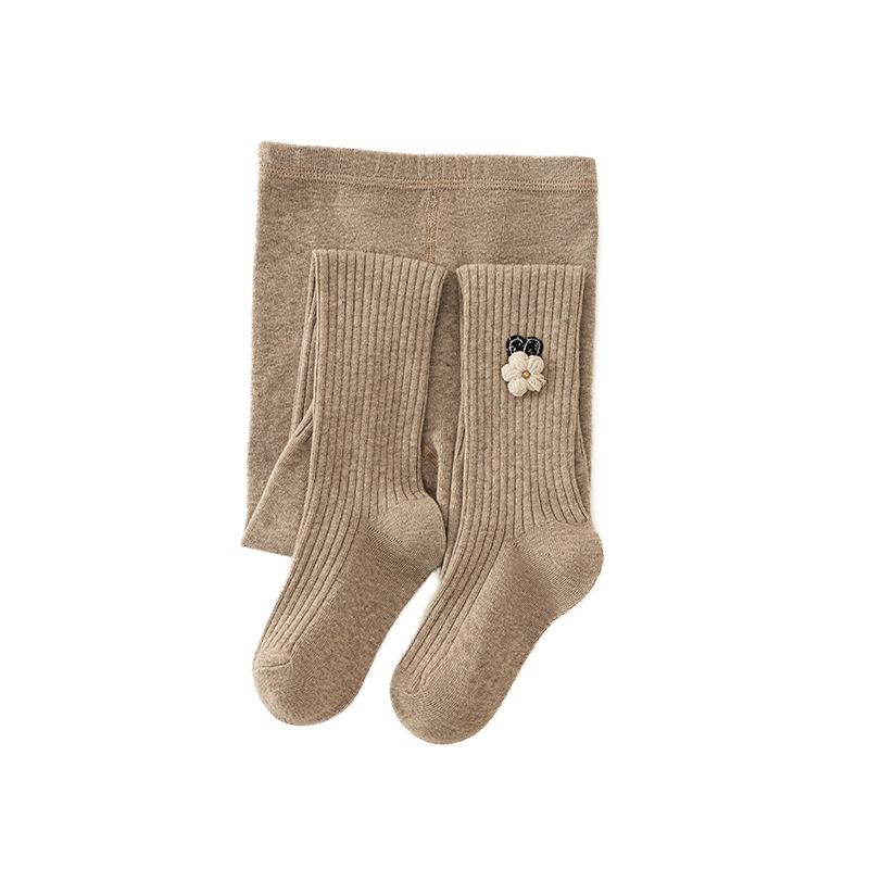 タイツ キッズ 女の子 ガールズ 春秋 綿 コットン 天然素材 太め 縦縞 ストライプ 通気性 蒸れにくい ..