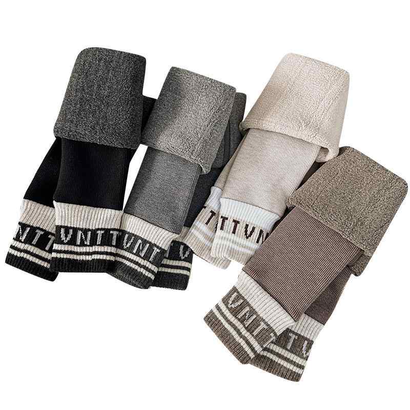 タイツ ベビー キッズ 子供用 かわいい シープボア 裏起毛 厚手 股開き 足首ロゴ コットン 男女兼用 グ..