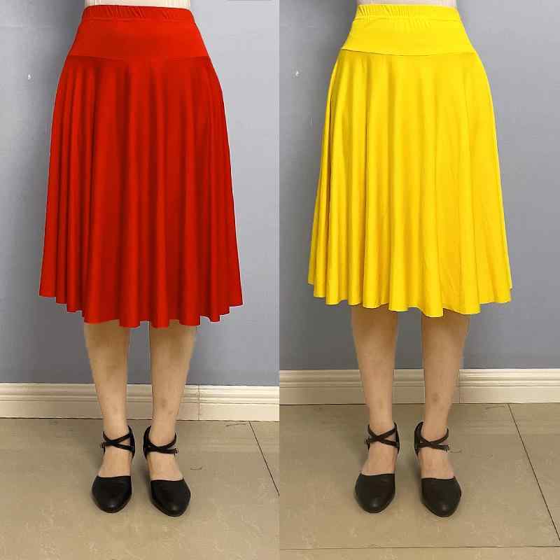 ダンススカート レディース 大人用 社交ダンス ラテンダンス 練習着 レッスンウェア 発表会 舞台衣装 ミモレ丈 ボリュームフレアスカート ポリエステル 再生繊維