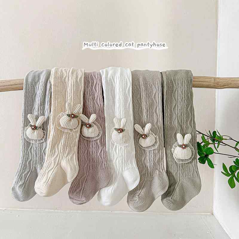 タイツ キッズ 女の子 ベビー 女児 子供用 綿混 コットン 波柄 うさぎ柄 かわいい キャラクター 通気性..