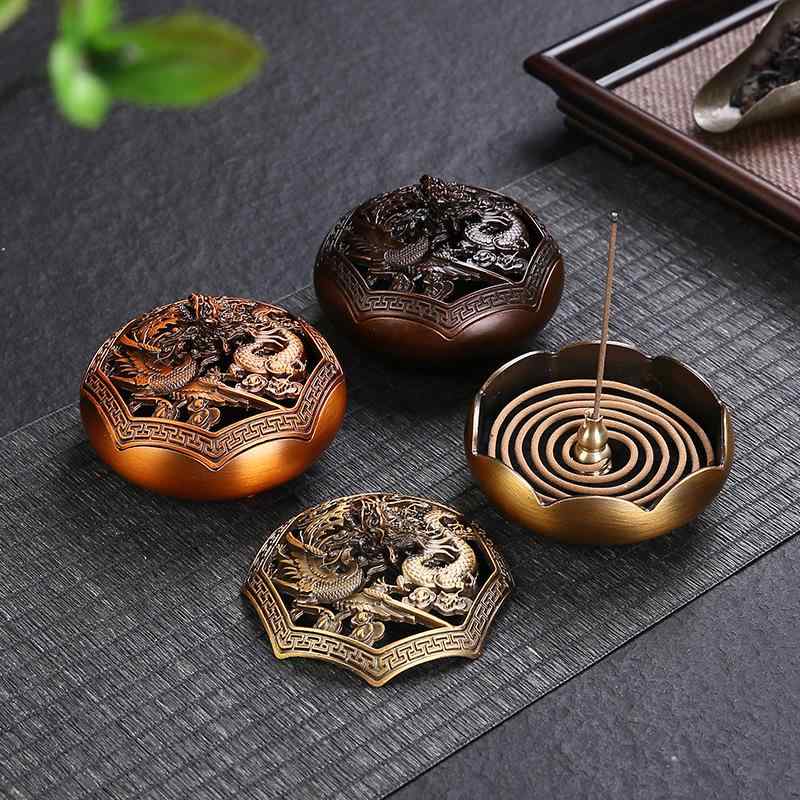 香炉 家庭用 卓上 中国風 レトロ アンティーク調 銅器風 電気メッキ加工 縁起物 線香炉 お香立て インテリア 置物 飾り