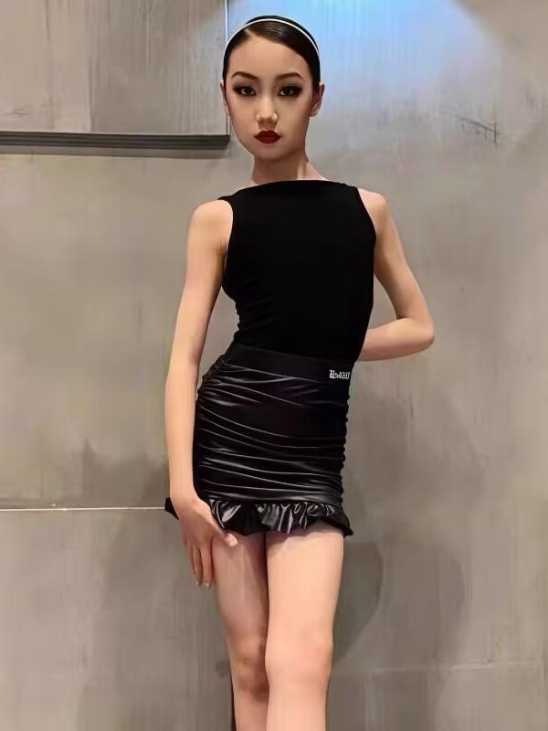 ダンスウェア 女の子用 キッズ ラテンダンス 春夏 ノースリーブ トップス タイトミニスカート 高級感 ..