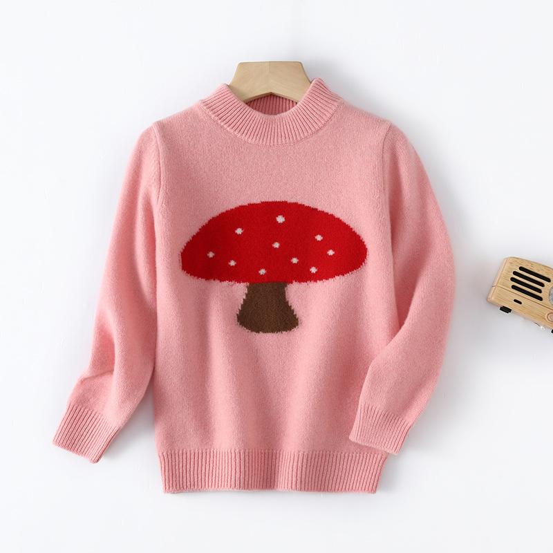 ニット キッズ 子供 男女兼用 秋冬 ウール カシミヤ混 厚手 暖かい 柔らかい肌触り かわいい キノコ キ..