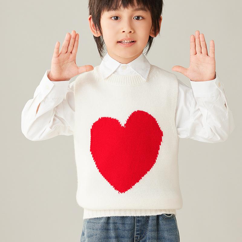 キッズ 男女兼用 子供服 ウールベスト ジレ 秋冬 クルーネック 丸首 プルオーバー 厚手 あったか 重ね..