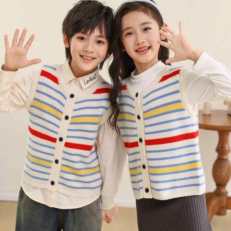 キッズ ニットベスト 中大童 男女兼用 ウール 羊毛 前開き 厚手 暖かい 柔らかい肌触り 韓国風 おしゃ..