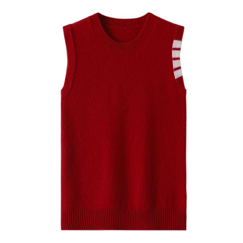 ニットベスト レディース 秋冬 クルーネック プルオーバー 純羊毛 ウール 英国風 スクールスタイル カ..