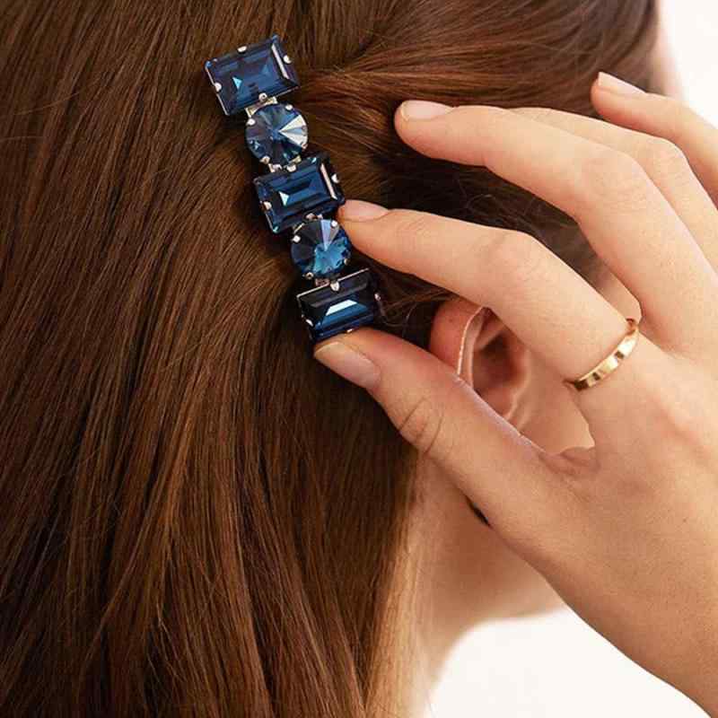 ヘアアクセサリー レディース シンプル レトロ ラインストーン クリスタルストーン ヘアクリップ バレッタ サイド ポニーテールクリッ..