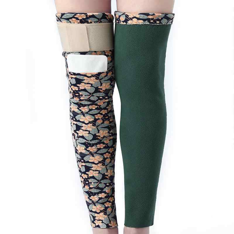 膝サポーター 高齢者向け シニア プレミアムフランネル よもぎ温活 ポケット付き 柄入り ずり落ち防止 滑り止め 防寒 保温 冷え性対策 関節保護 ロング丈 暖かい