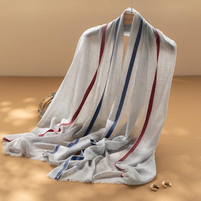 ストール レディース 精紡 花柄 カラーストライプ ニット 薄手 軽量 ショール スカーフ 洗えるカシミヤ UVカット 日よけ 春夏秋