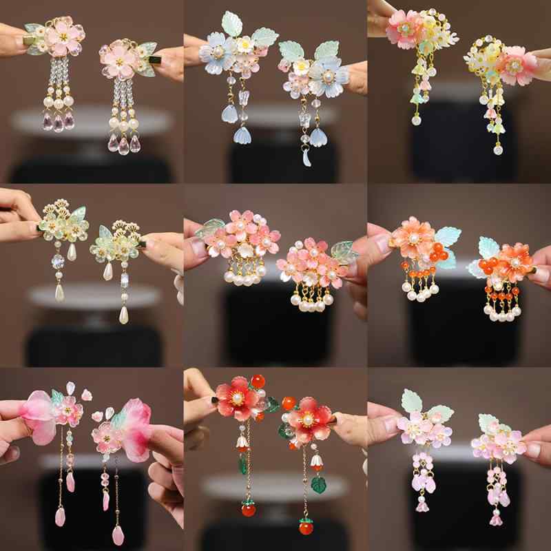 髪飾り キッズ 女の子 中国風 古風 漢服 唐装 馬面スカート 蝶 花 タッセル レトロ かわいい 手作り 布..