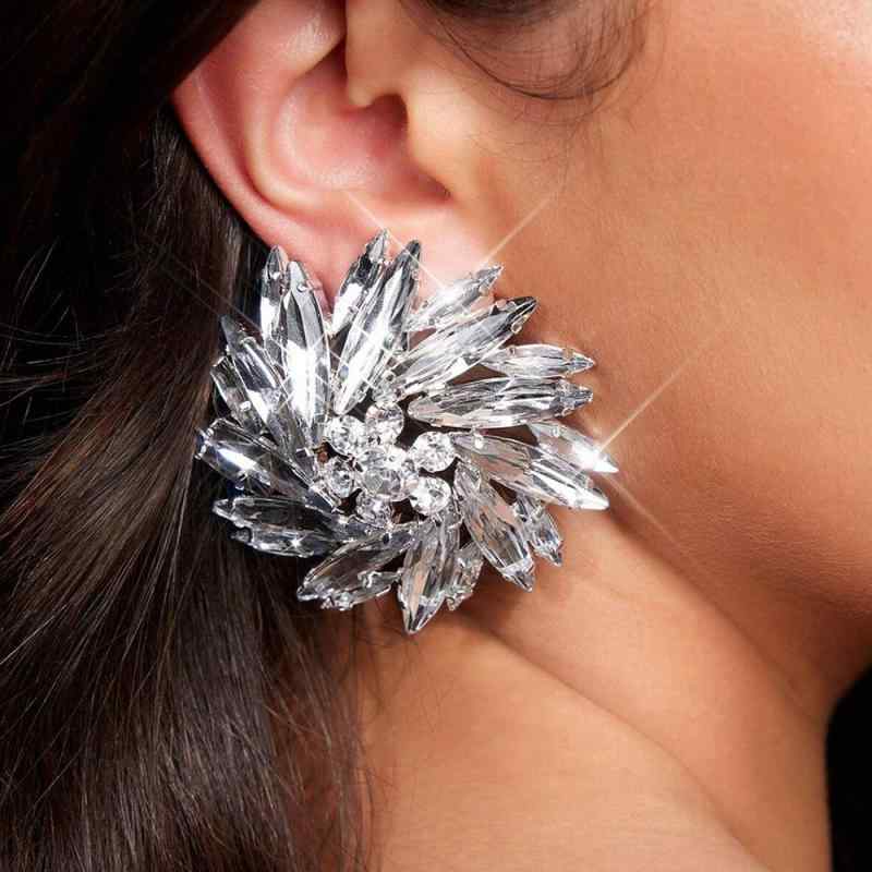 ピアス イヤリング レディース レトロ 大ぶり ひまわり フラワーモチーフ ラインストーン 電気メッキ加..