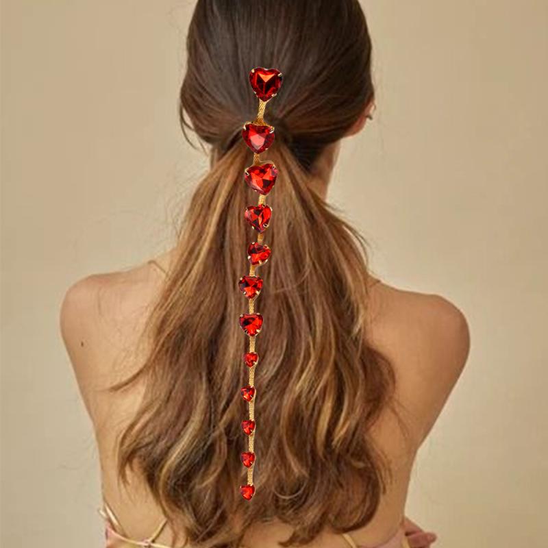 ヘアクリップ レディース ハート フリンジ ラインストーン 髪飾り ポニーテール用 バレッタ おしゃれ ..