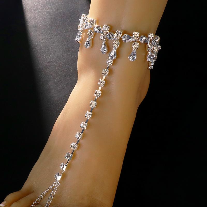 アンクレット レディース 女性用 ボヘミアン風 欧米スタイル トゥリング一体型 ラインストーン ビジュ..