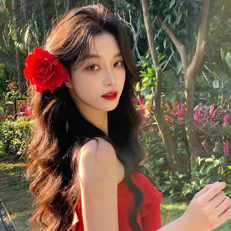 ヘアクリップ レディース フレンチレトロ レッド ローズ 薔薇 髪飾り リゾート 前髪留め サイドアクセ ..