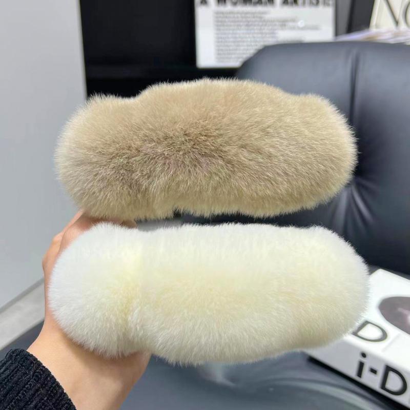 ヘアクリップ ユニセックス レッキスラビットファー ビッグサイズ バンスクリップ 後頭部 上品 かわい..