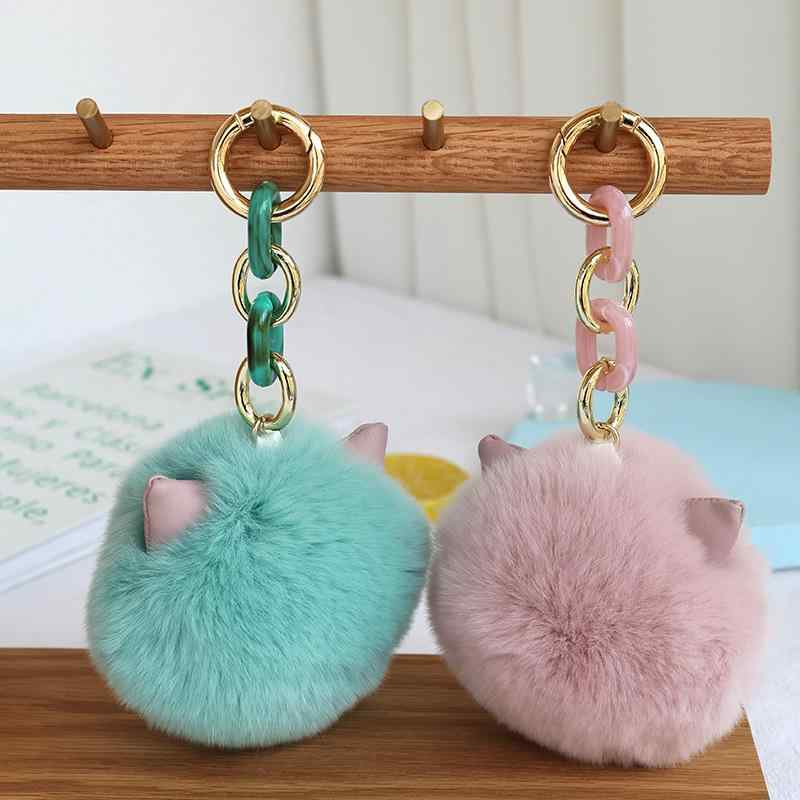 キーホルダー 猫耳 レッキスラビットファー ファーボール バッグチャーム 車用 かわいい 韓国風 ファッ..