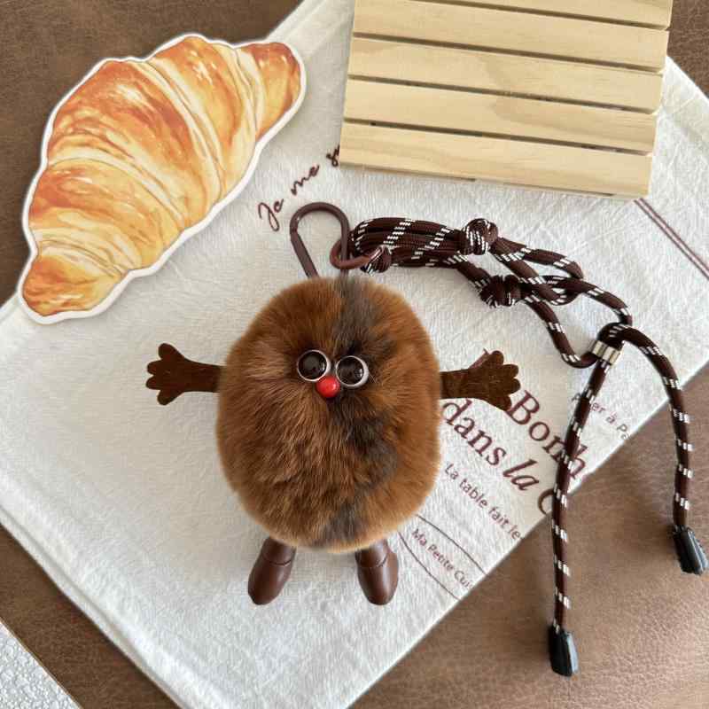 バッグチャーム レディース コーヒー豆型 レッキスラビットファー ふわふわ かわいい おしゃれ マスコ..