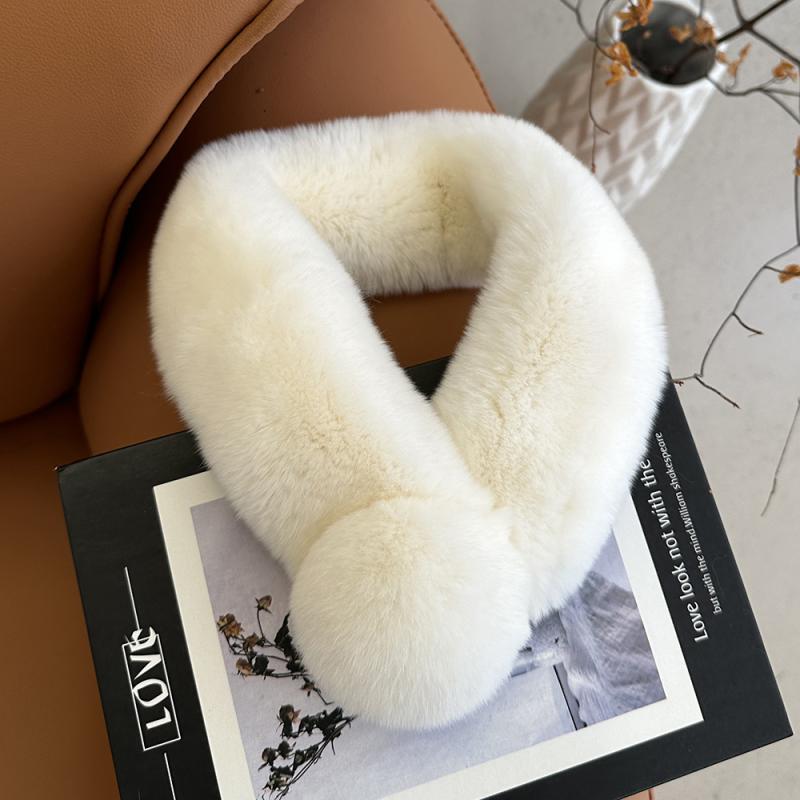 マフラー レディース 韓国風 リアルファー レッキスラビットファー ポンポン付き ファー襟 冬 防寒 あ..