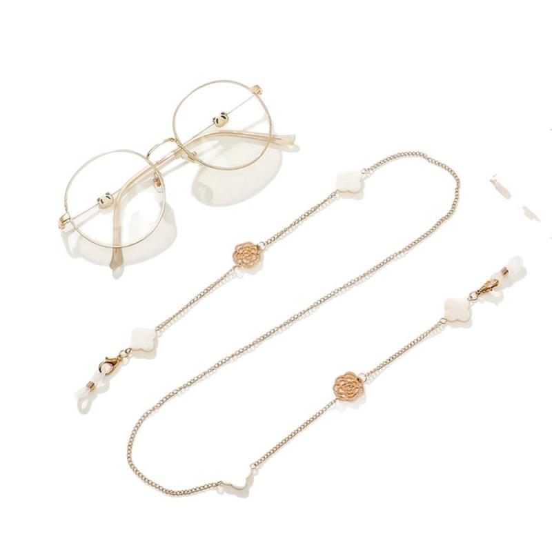 アクセサリー マスク メガネチェーン 紛失防止ストラップ 落下防止 山茶花 四つ葉のクローバー 花モチーフ おしゃれ かわいい シンプル ゴールド シルバー ファッション小物 通勤 デイリー 普段使い
