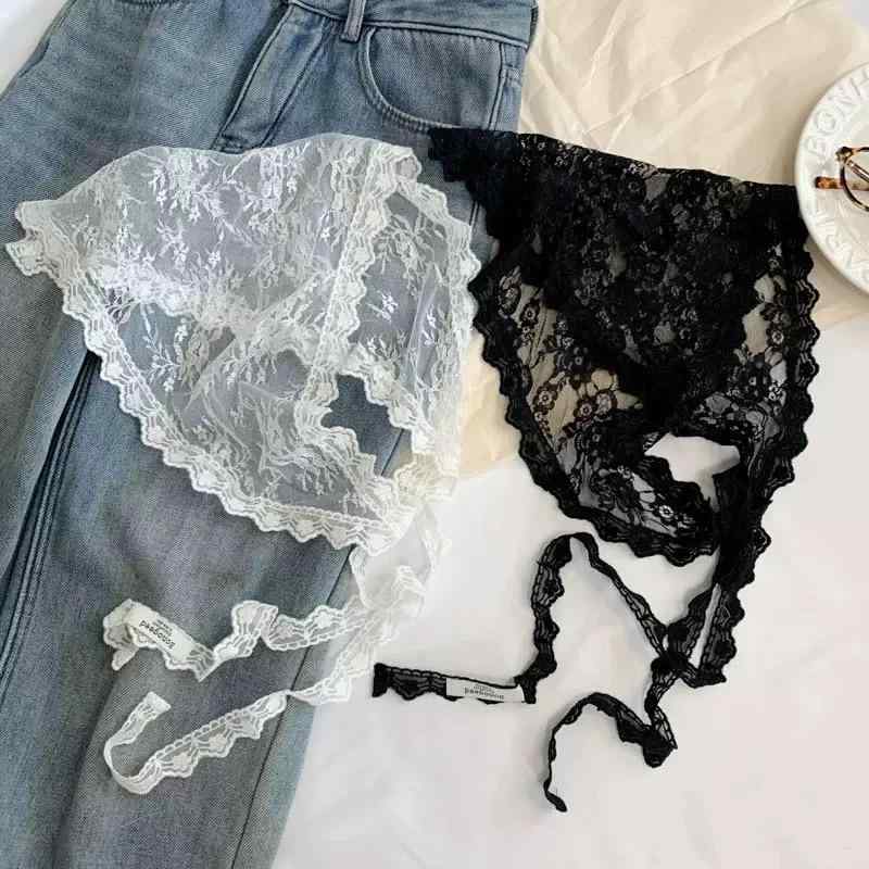 スカーフ レディース コットン レース 三角 オフホワイト 花柄 ウエストマーク 結びベルト ワンピース ..