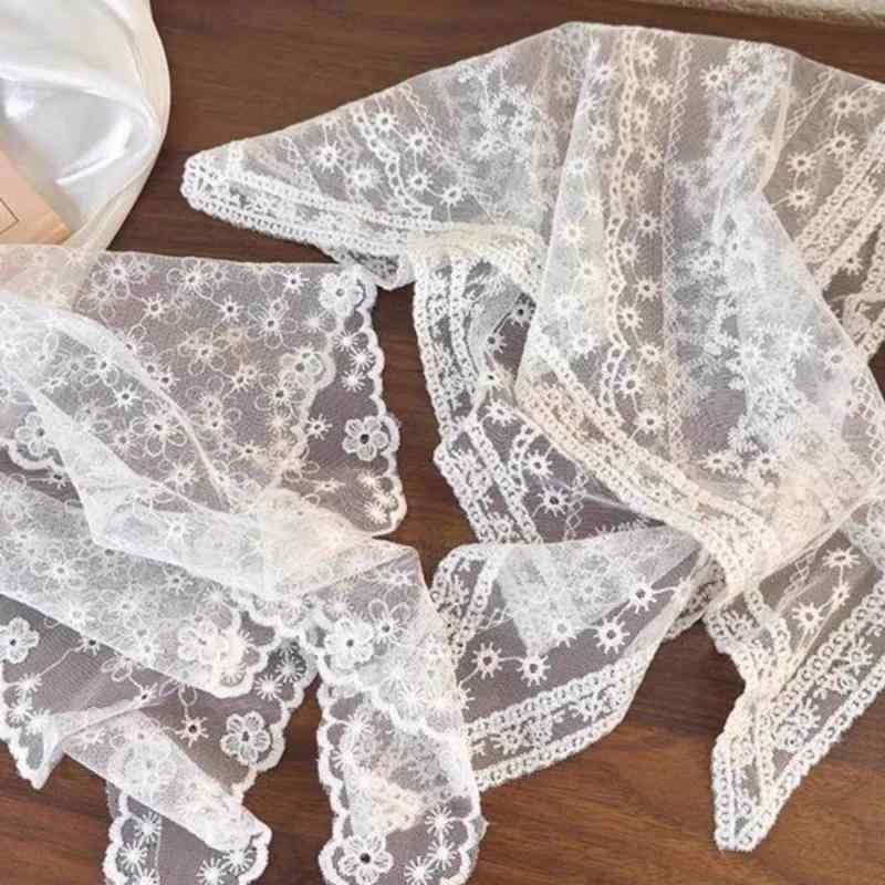 スカーフ 女性用 フレンチスタイル レース 花柄 田園風 三角 正方形 ヘッドバンド 髪飾り ウエストマーク 白 春夏秋