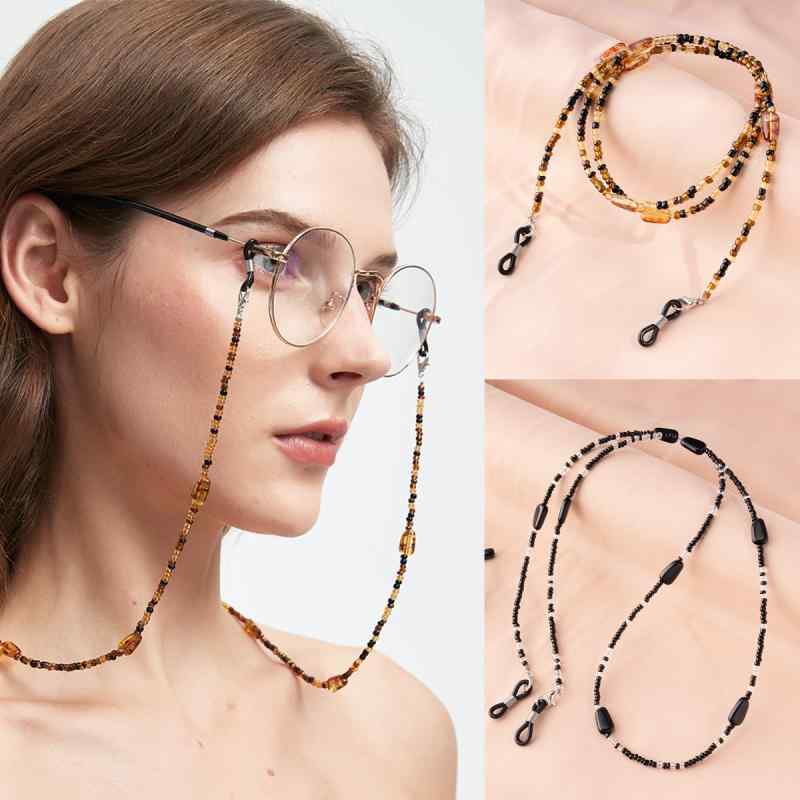 眼鏡チェーン グラスコード 琥珀色 レトロ アンティーク調 瑠璃ビーズ アクリル 老眼鏡 サングラス ストラップ おしゃれ ファッション小物 男女兼用