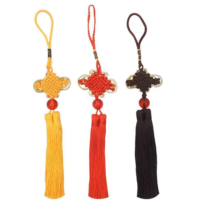 中国結び チャイナノット 風水開運 縁起物 平安モチーフ タッセル 房飾り 赤 ゴールドライン 手作り ハ..
