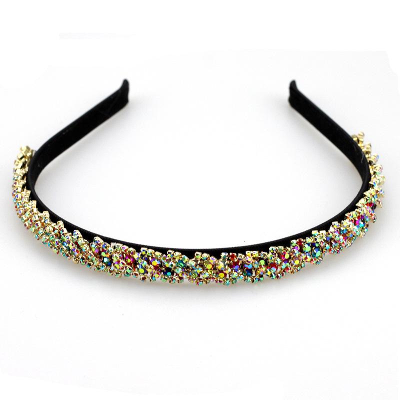 ヘアアクセサリー レディース カラフル ラインストーン カチューシャ レトロ バロック調 細身 ビジュー 煌めく ヘアバンド 洗顔 普段使い 韓国風
