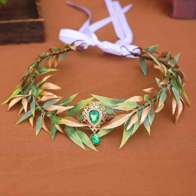 ヘアアクセサリー レディース カチューシャ ヘアバンド ターバン 額飾り 竹の葉 リーフ 金色 ゴールド 編み込み 妖精 エルフ 植物柄 レトロ アンティーク調 グリーン 緑 アップルグリーン プラスチック 樹脂