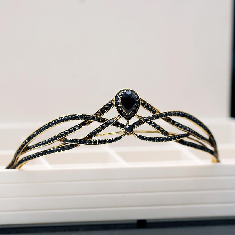 ヘッドドレス レディース 韓国風 花嫁 プリンセス 王冠 ティアラ 黒 シンプル 上品 エレガント 結婚式 ..