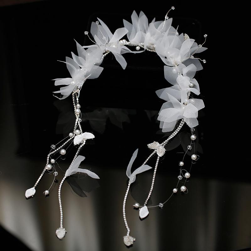 ヘアアクセサリー レディース 日韓風 結婚式 ブライダル チュール フラワーモチーフ カチューシャ 上品 エレガント フェアリー 森ガール ナチュラル ウェディングフォト 前撮り ロケーションフォト