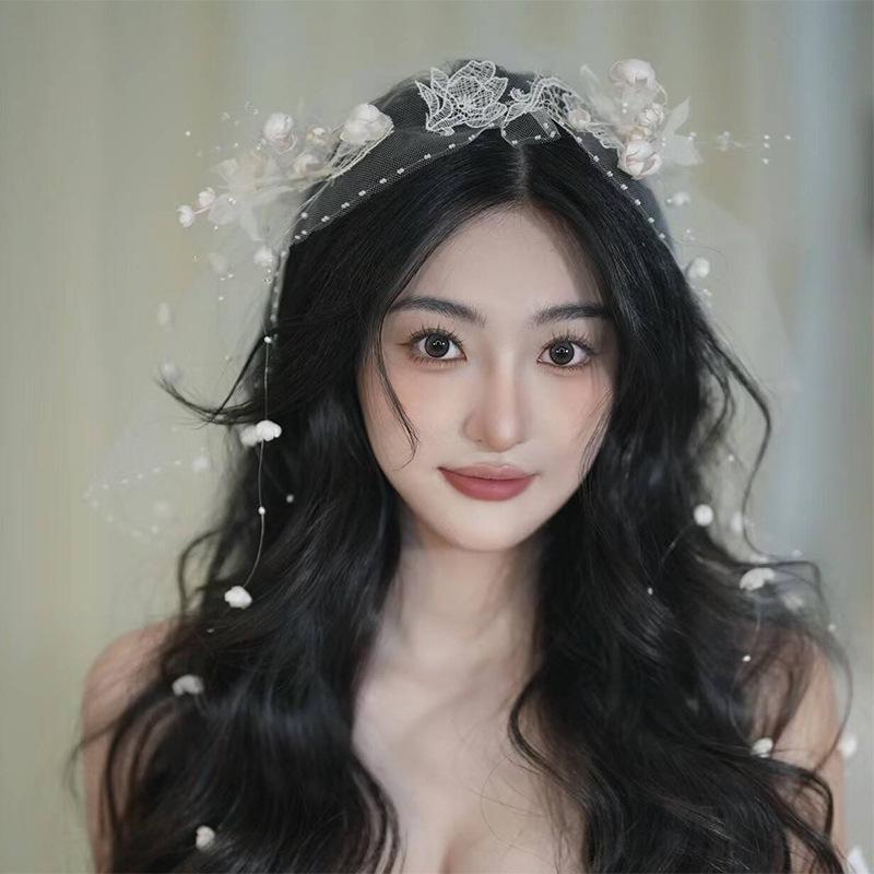 ベール 花嫁 ショート丈 韓国風 シンプル ドリーミー ナチュラル ウェディング ロケーションフォト 前..