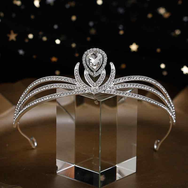 ヘッドドレス レディース 花嫁 ウェディング ブライダル ラインストーン ティアラ 王冠 合金製 シンプル エレガント 煌めく 髪飾り 結婚式 披露宴 二次会 パーティー プリンセス シルバーカラー 電気メッキ加工 フォーマルアクセサリー