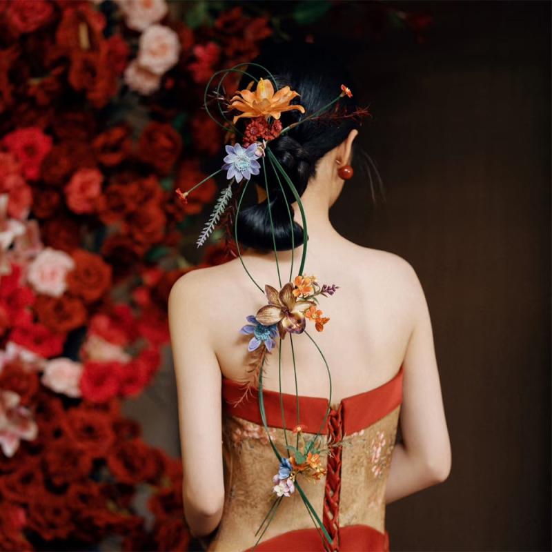 ヘアアクセサリー レディース 新中国風 エレガント フラワー 竹編み ハンドメイド ブライダル 新婦 結..