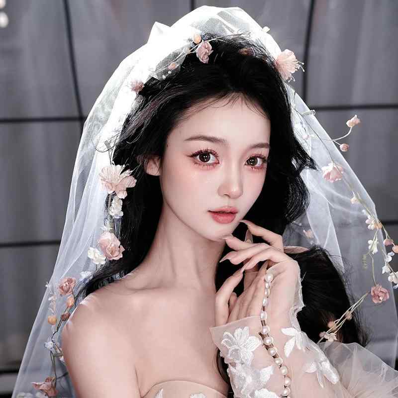 髪飾り 花嫁 ブライダル ウェディング ピンク フラワーモチーフ ベール ヘッドドレス ヘアアクセサリー..