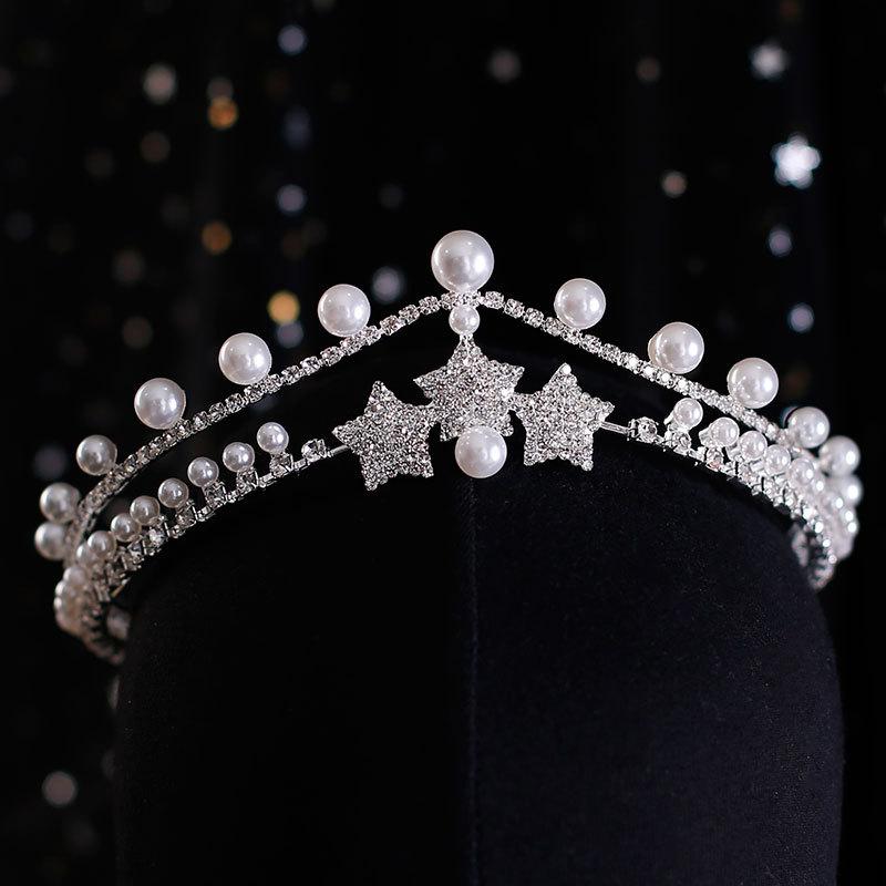 ヘアアクセサリー レディース ブライダル 花嫁 ウェディング ティアラ クラウン ヘッドドレス 星 スター パール パール ジルコニア ストーン 高級感 エレガント シルバー 髪飾り