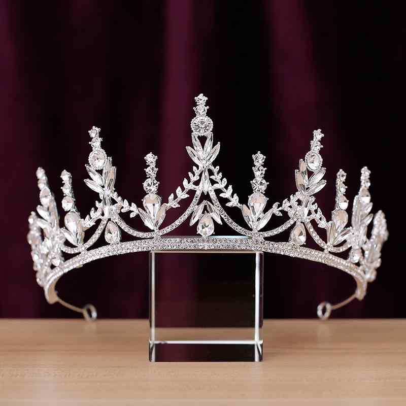 ヘアアクセサリー レディース ブライダル ウェディング 結婚式 花嫁 クラウン 王冠 ティアラ ヘッドドレス 欧米風 キラキラ ジルコニア クリスタル シルバー ベール 髪飾り