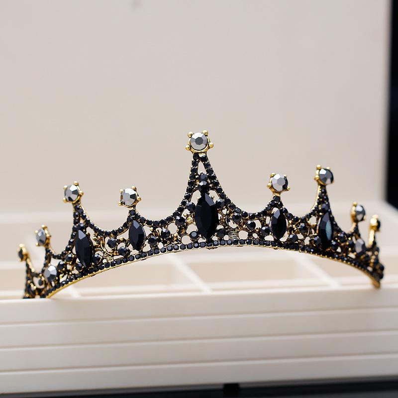 ヘッドドレス レディース 結婚式 ウェディング ブライダル パーティー 披露宴 ティアラ クラウン プリンセス 女王風 シンプル 高級感 合金製 電気メッキ加工 黒色 髪飾り アクセサリー