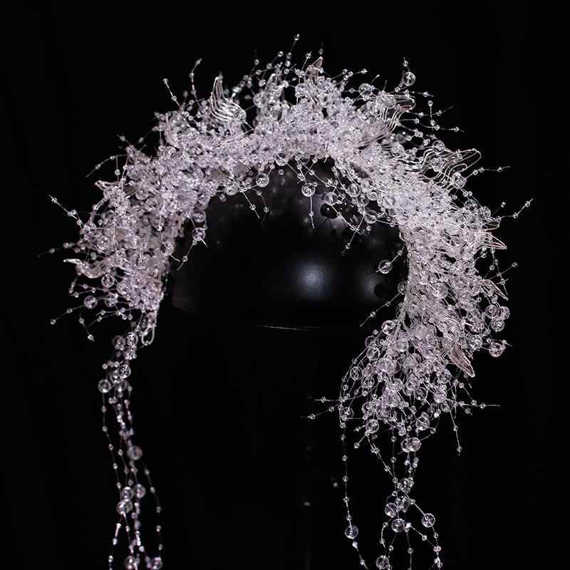 ヘアアクセサリー レディース ブライダル 花嫁 結婚式 ウェディング 髪飾り 高級感 エレガント クリスタル ナチュラル プリンセス ヘッドドレス アンティーク調 幻想的 丁寧な手作り ハンドメイド 白 ホワイト