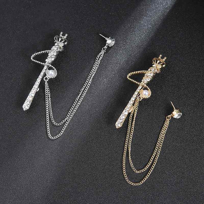 ブローチ メンズ レディース 王冠 笏 モチーフ チェーン タッセル 個性的 ユニーク 合金製 ジルコニア..