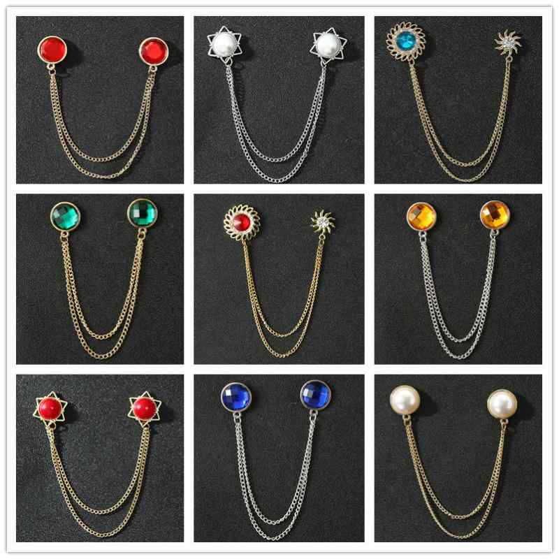 ブローチ メンズ 六芒星 チェーン レッドクリスタル 電気メッキ加工 合金 韓国ファッション 男女兼用 ..