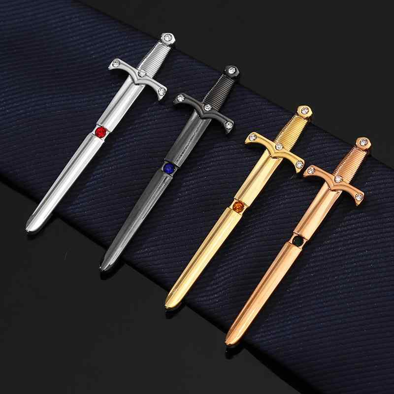 タイピン メンズ 男性用 剣 モチーフ ブレード 銅製 メタル ゴールドカラー ジルコニア ストーン スタ..