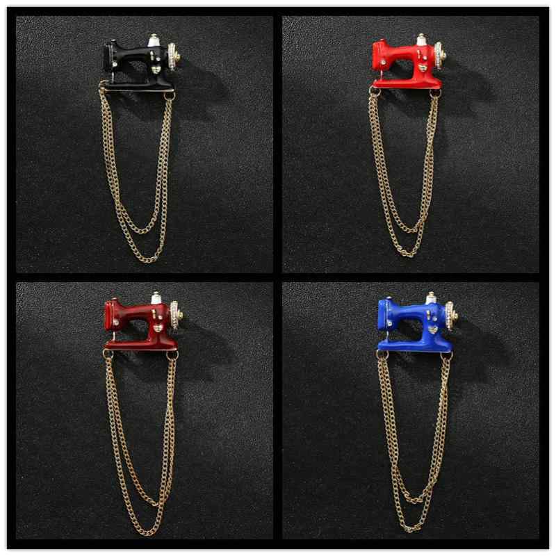 ブローチ メンズ 男性用 ミシンモチーフ タッセル チェーン 合金製 電気メッキ加工 おしゃれ 個性的 ス..