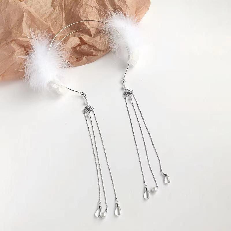 カチューシャ レディース 羽根 フェザー フリンジ タッセル エキゾチック 民族風 レトロ風 アンティーク風 幻想的 優雅 撮影小物 ライブ配信 ダンス 発表会 パーティー イベント 髪飾り ヘアアクセサリー ヘッドドレス ホワイト