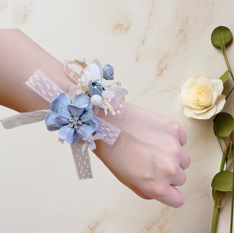 リストブーケ レディース パール ブルー フラワー ウェディング 結婚式 ブライダル 花嫁 ブライズメイ..