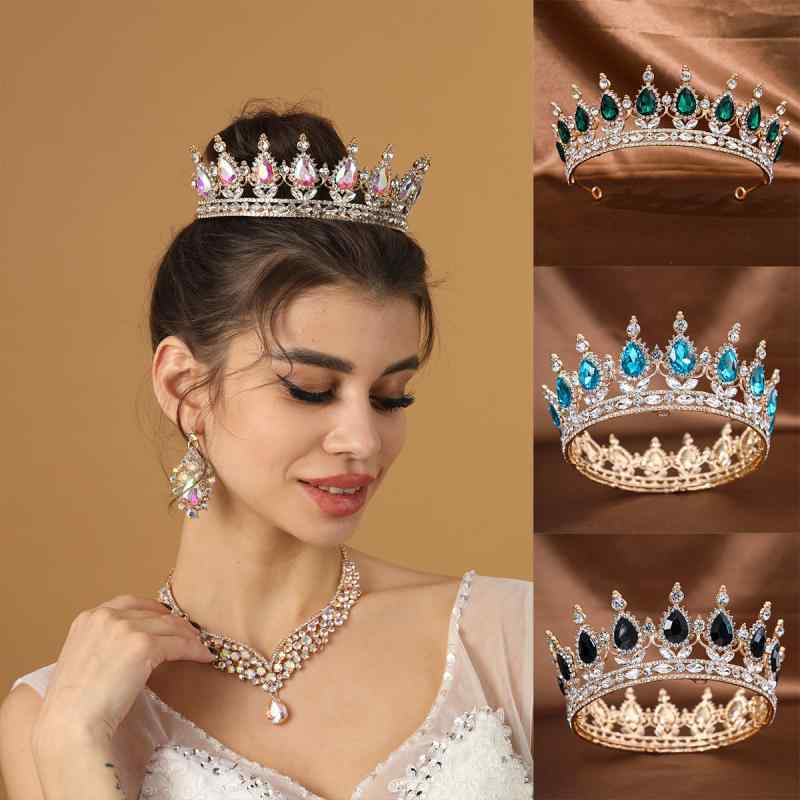 ヘッドドレス 男女兼用 欧風 バロック 全周 王冠 クラウン ラインストーン 合金製 ゴールドカラー 結婚式 ブライダル ウェディング パーティー 発表会 華やか 髪飾り