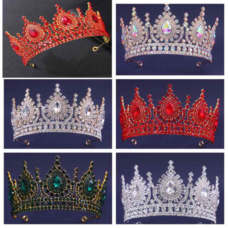 ヘッドドレス レディース 欧米風 花嫁 ブライダル ティアラ クラウン ラインストーン ジルコニア ハーフサークル 高級感 ウェディング 結婚式 披露宴 パーティー レッド シルバー ゴールド グリーン カラフル
