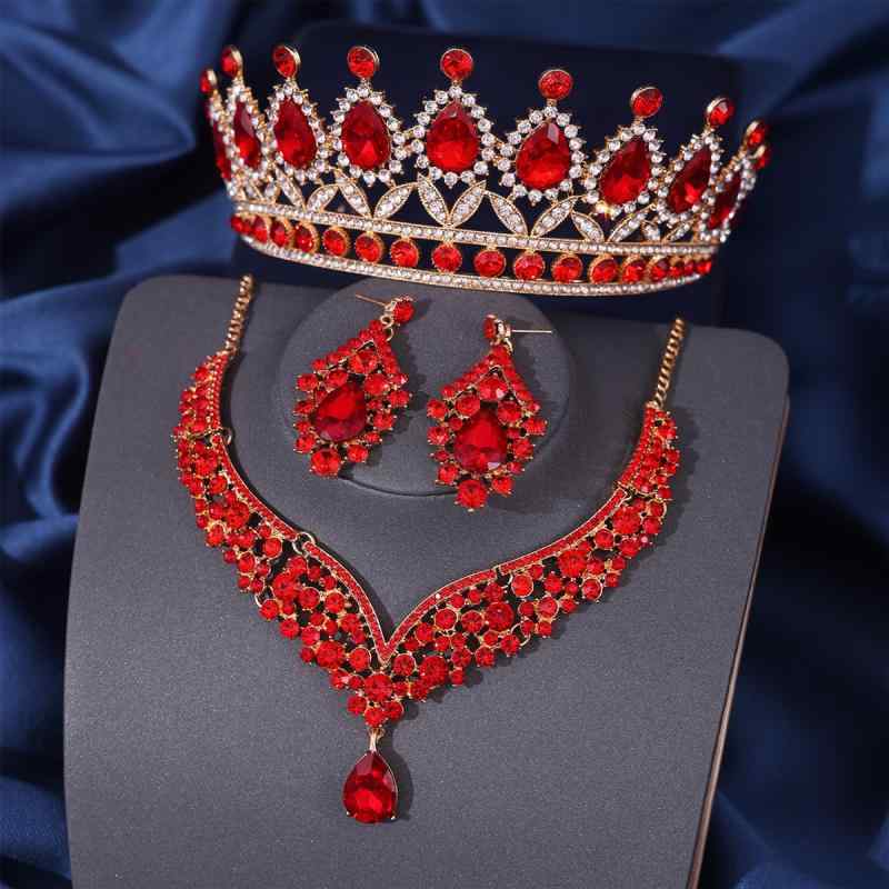 ヘアアクセサリー レディース ブライダル ティアラ クラウン 王冠 欧米スタイル 赤 レッド 結婚式 披露..