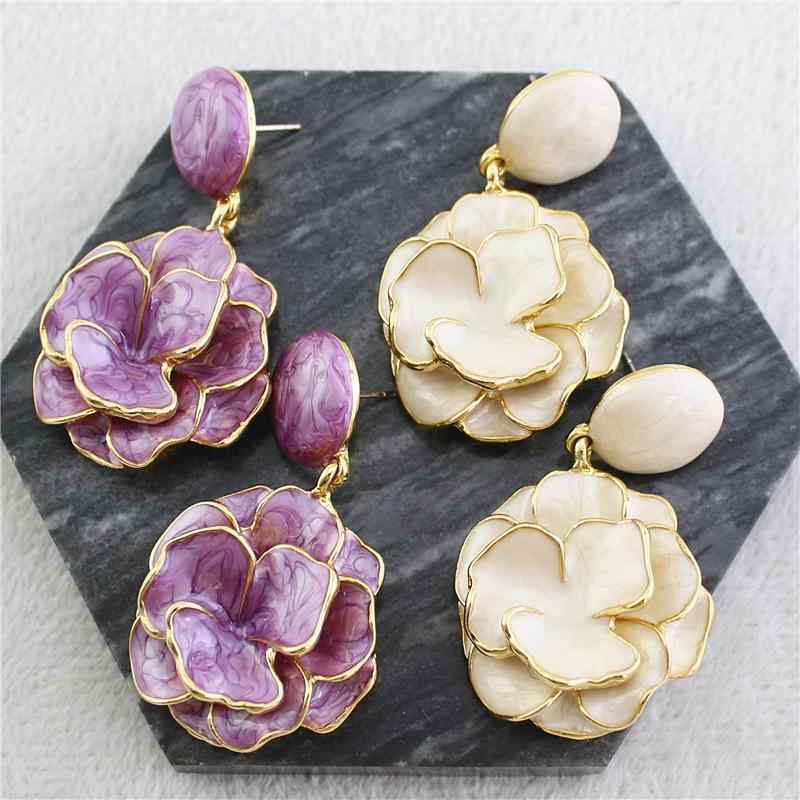 ピアス レディース フレンチスタイル 個性的 レトロ ヴィンテージ 高級感 紫 パープル マグノリア バラ..