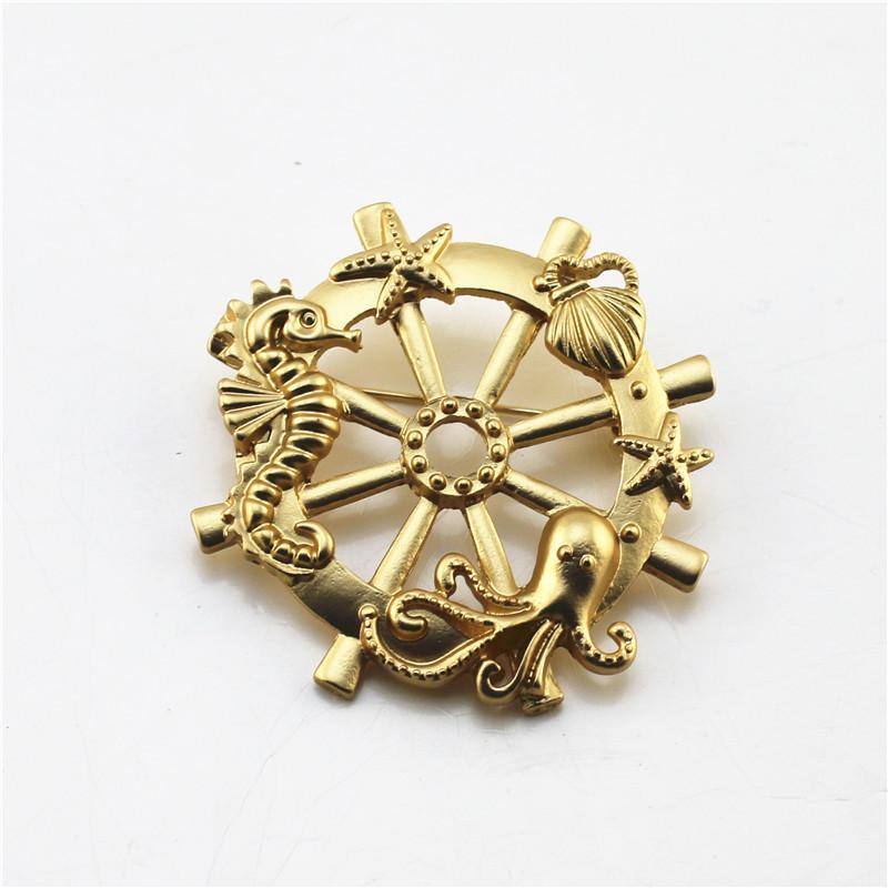 ブローチ シーホース スターフィッシュ シェル オクトパス 海洋生物モチーフ 上品な マットゴールド 合..